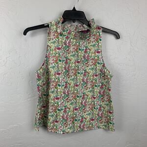 J.Crew Liberty Fabric Blouse Womens Medium Multicolor Floral Ruffle Sleeveless